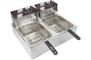 KANGTEN Friteuse Edelstahl, 5000W Elektrische Doppel Fritöse mit Frittierkorb und Edelstahldeckel Profi Fritteuse Multi Funktions Fettbackgerät 12L Handelsfritteuse für Frites und Snacks