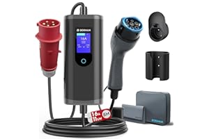 bokman Chargeur Voiture Electrique Type 2- Triphasé CEE(5 Broches) Portable EV Chargeur Station de Charge Mobile/Wallbox Ajustable 6-16A | 11kW | 8 Mètre, Compatible avec BEV et PHEV