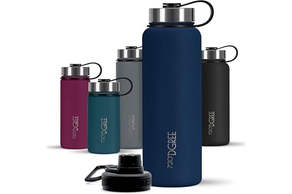 720°DGREE Botella Agua Termo Acero Inoxidable “noLimit“ – 410ml, 530ml, 710ml, 950ml, 1200ml - Sin BPA Free, Antigoteo y Prueba de Fugas - Frasco térmico, Cantimplora Aislada +Cubierta Deportes Gratis