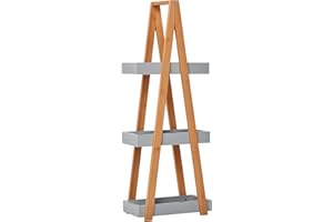 kleankin Estantería de Baño de Bambú con 3 Estantes Estantería de Almacenaje Estantería de Madera en Forma de A 30x18x81 cm Natural y Gris