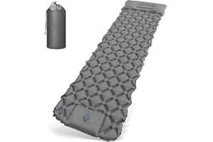 HyAdierTech Esterilla Camping Autoinflable, Colchón de Aire con Almohada, Colchoneta Autoinflable Portatíl con Bomba de Pie, Almohadilla Ultraligero para Exteriores, Senderismo, Playa (Gris)