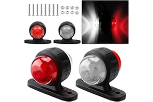 CLIUNT 4pcs Waterproof LED Side Marker Lights, 12-24V LED Trailer Side Light, White Red Double Sided Warning Indicator Lamp, Truck Trailer Parking Light Clearance Lights