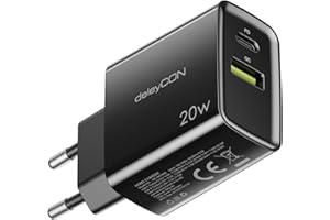 deleyCON Ładowarka USB-A i C (2 Porty - Ładowarka do Szybkiego Ładowania) Zasilacz USB do iPhone'a 17 16/15/14/13/12/11, iPada, Galaxy S25/S24/S23, Pixel Handy PD 3.0 Charger - Czarna