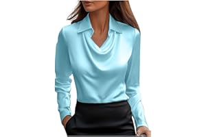 HAOLEI Blusas de Mujer Elegantes,Camiseta Manga Larga Mujer de Satén Color Sólido Moda Suelto Cuello Abierto Tumblr Tops Casual Fiesta Versátiles T-Shirt Camisa Original Otoño Invierno Basic tee