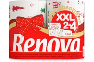 ASKON Küchenpapier 2-lagig - bedruckt - 2 Rollen - Küchenrolle - Papierrolle - Allzwecktücher - Renova Max Absorption XXL - entspricht 4 Standardrollen (Weihnachten)