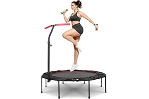 LIFERUN Trampoline d'intérieur Ø 128 cm | Trampoline de Fitness Pliable | Trampoline pour Adultes et Enfants | Capacité de Charge 150 kg | Hauteur de Main Courante réglable | Entraînement d'endurance