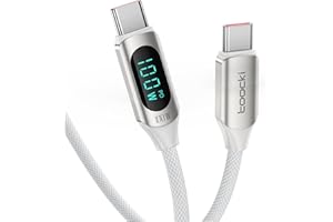 TOOCKI 100W kabel USB C do USB C, 5A 1M kabel do szybkiego ładowania Kabel do ładowania PD QC5.0 z wyświetlaczem LED, kompatybilny z iPhone 15/15 Pro/15 Pro Max MacBook Pro Air iPad Pro Air (Biały, 1M)