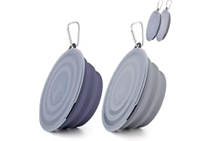 SLSON Collapsible Dog Bowls 2 Pack Dog Travel Bowl with Lid and Carabiners Pet Feeding Water Bowl Portable Dog Feeder for Walking, Travelling and Daily Use（1000ml）