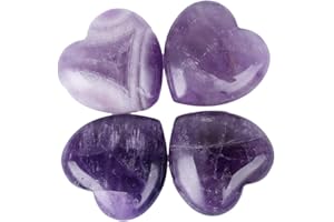 Lovionus89 4 Pcs Natural Amethyst Love Heart Pocket Stone Healing Chakra Worry Stone(1 Inch)