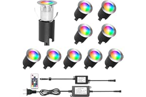 CISLAN CISALN RGB LED Decking Lights with Protect Shell,Outdoor Waterproof Plinth Deck Lights,High Brightness Buried Garden Light for Decking Lighting, Kitchen Plinths, Bathroom Pack of 10 (RGB)