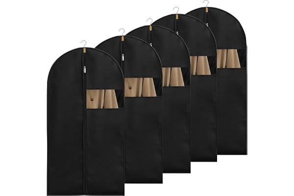 5 Klädskyddspåsar Svarta 100×60Cm Dragkedja Med Transparent Visfönster | Dammfri Förvaring För Kostymer, Rockar, Skjortor Och Aftonklänningar