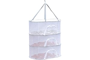 GYWHOOFT 3 Rete Pieghevole per Asciugatura a Strati, Rete di Essiccazione Sospesa con Zippato per Frutta,adatto per appendere fiori secchi, pesce, erbe, frutta per asciugare i vestiti.(bianco)