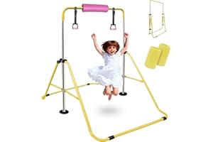 Triclicks Gymnastics Bar, Folding Horizontal Bar with Gymnastic Rings/Pad/Wristband,Gymnastics Training Equipment, Adjustable Height Junior Training Bar Kip Bar for Home Gym, Birthday