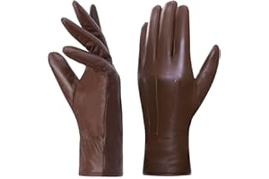 Harssidanzar Guantes de cuero para mujer, forro polar cálido de invierno, pantalla táctil, acabado vintage GL018