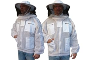AGS Cappello rotondo velo tre strati ultra ventilato bianco giacca apicoltura professionale ape giacca apicoltore tuta (2XL)