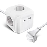 EXTRASTAR Cube Power Strip Sockets 1.5M with Flat Plug Power Strip for Indoor Use, Flat Power Strip with 4 AC Outlets, 1 USB