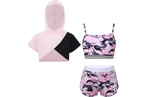 Alvivi Ensemble De Sport Danse Enfant Fille Sweat à Capuche Manches Courtes Haut Et Short De Sport Fitness Gymnastique 5-16 Ans