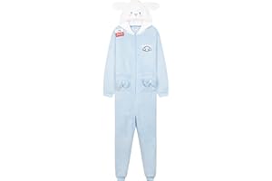 Hello Kitty Sanrio Girls Fleece Onesie with Hood 3D Ears, Loungewear Pyjamas Kawaii Sleepsuit Kids Teens, Anime Gifts for Girls