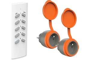 UCOMEN Mini Prises Télécommandées Extérieures Programmables IP44, Portée 30M, 3680W, 2 Prises Télécommandées et 1 Télécommande pour Décoration de Vacances