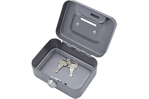 LEVABE Small Lock Box | Metal Cash Box with Key | Lockable Storage Money Box, Safe Money Saving Box Coin Storage Tin for Kids