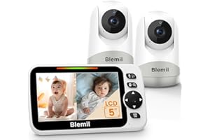 BLEMIL Babyphone mit 2 Kameras und Audio 30-Stunden-Akku, 5 "großen Split-Screen-Video-Baby-Monitor mit 2 Kameras und Audio, Remote Pan/Tilt/Zoom, Zwei-Wege-Gespräch, Raumtemperatur, Auto Night Vision