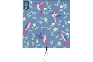 Busy B Large Family Wall Calendar 2026 – Birds Design with 5 Columns & Storage Pockets - Monthly 2026 Calendar for Busy Families with Colour-Coded Stickers - 30.5 x 30.5cm