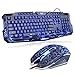 Produktbild Gaming Tastatur und Maus Set, MFTEK USB Verdrahtete LED 3 Farben (Blau/Rot/Lila) Hinterleuchtet QWERTY Tastatur und 7 Tasten Maus Combo