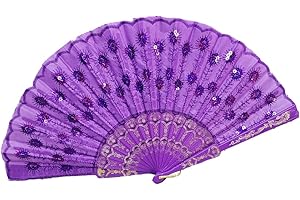 FEEGOW Abanico de mano plegable de seda estilo español para baile de flores, boda, abanico plegable, abanicos plegables de mano para mujeres, para regalos, abanicos de exhibición, color morado