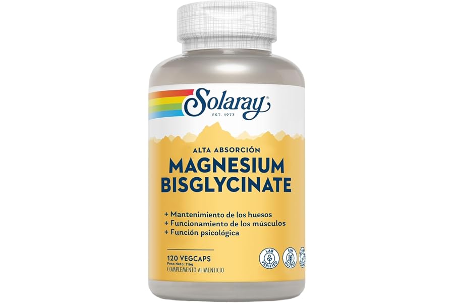 Solaray Magnesio Bisglycinato | Alta absorción | sin glute | apto para veganos|120 Veg Caps