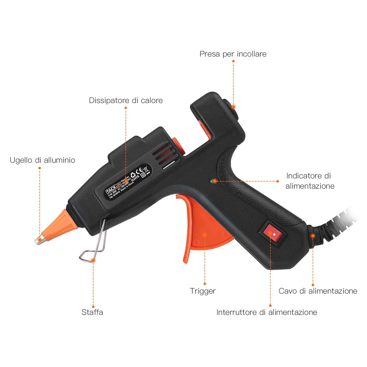 TACKLIFE GGO20AC Pistola Colla a Caldo Classica 20W con 50 Stick di Colla ad Alta Temperatura TACKLIFE GGO20AC Pistola Colla a Caldo Classica 20W con 50 Stick di Colla ad Alta Temperatura