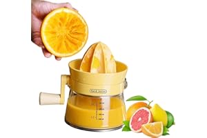 MIUVA Manual Citrus Juicer with Rotating Crank - Lemon Orange Lime Hand Press, Ergonomic Handle & Measured Spout for Effortless Squeezing, Max Extraction, Kitchen