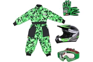 Zorax M(7-8 Years) Kids CAMO Suit & Gloves M(6cm) & Goggles & ZOR-X19 Green M (51-52cm) PREDATOR Kids Motocross Helmet ECE 2206, Child Dirt Bike Motorocycle Helmet Clothing Suit Set