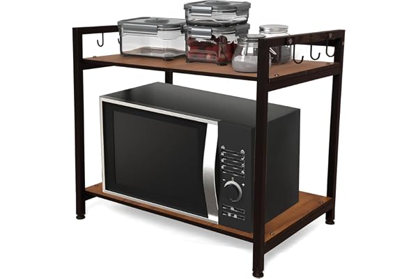 SUMRA G Heavy Duty Metal Microwave Oven Stand with Storage Shelves 2 Tier Kitchen Organizer Rack with Hooks Suitable for Microwave, OTG & Kitchen Appliances