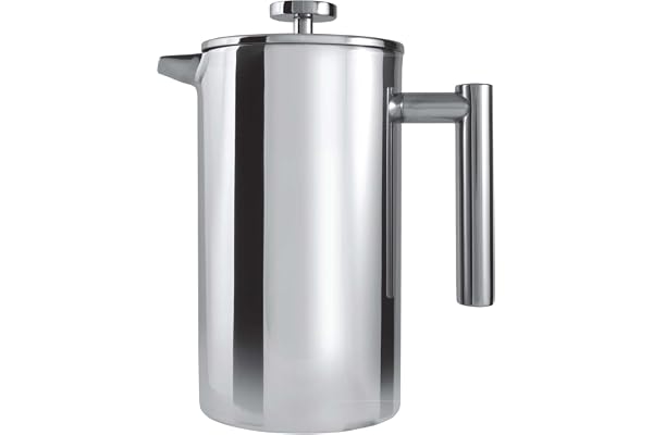 Café Olé Cafetière, corps à double paroi en acier inoxydable 18/10 et filtre à mailles, finition miroir, 1500 ml (12 tasses à espresso ou 6 tasses), Argente