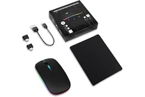 CHARGEWAY Wireless Bluetooth Mouse With Mouse Pad, Rechargeable, LED, Silent, Ultra-thin Design (Bluetooth 5.2 and 2.4GHz USB Receiver) | Portable Computer Mouse for Laptops, iPads, MacBooks and Apple Devices