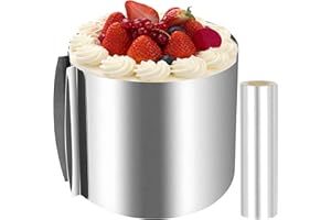 PRZRAO 20CM Anello Torta Regolabile, 16-30cm Cerchio per Torta Regolabile, Anello Acciaio per Torte, Cerchio Torta con 1 Rotoli Acetato Torta Collare Trasparenti per Torte, Pizze, Dolci, Accessori da Forno