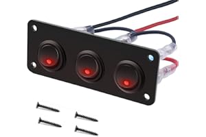 RUNCCI-YUN 12V pannello interruttore,Pulsante Interruttore Rotondo,12-24V 3 Gruppi Pannello interruttori a levetta LED,Pannello Interruttori a Bilanciere per Auto, Barca, Camion (Rosso)