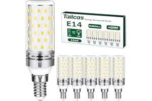 Tailcas Lampadine LED E14 12W, 6 pezzi Luce Bianca Fredda 6000K, Equivalente 100W Lampada Alogena, 1000lm, Non Dimmerabile Nessun Sfarfallio Risparmio Energetico Lampadina E14,CA 220-240V