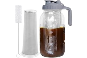 liovitor Cold Brew Coffee Maker 64Oz Cold Brew Pichet avec Filtre Super Dense en Acier Inoxydable pour Iced Brew Coffee Iced Coffee Cold Brew Jar Filter, Ice Tea-B