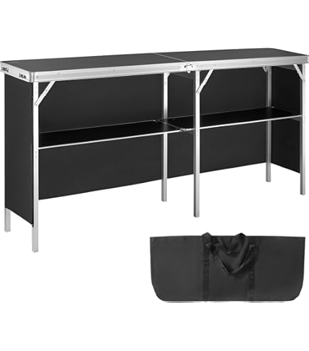 COSTWAY Campingkast, opvouwbaar, draagbare campingkeuken met 2 verdiepingen, aluminium vouwkast incl. draagtas, voor picknick, barbecue, feestjes, 110 x 38 x 88 cm (zwart