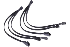 Malayas 4 pin PWM Fan Cable 1 to 3 ways Splitter Black Sleeved Extension Cable (2pcs)