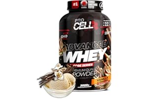PROCELL SPORT SUPPORT Procell Proteinas Whey Advanced 2kg (Vainilla) Zero Azúcar, 21g de Proteina, 66 Servicios Whey Protein Concentrado y Aislado de Suero - Proteinas para Masa Muscular en Polvo para Batidos