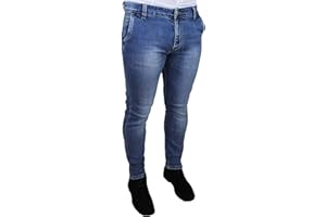 Evoga Jeans Uomo Pantaloni Slim Fit Aderenti Blu Denim Casual