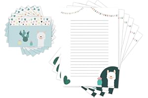 ‎FRIENDLY FOX Friendly Fox Kinder Briefpapier Lama, 20 Briefpapier Bögen inkl. Umschlag, DIN A4 Briefpapier mit Umschlag Kinder