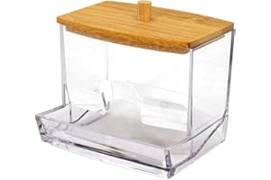 BEELOOOM Distributeur de cotons-tiges, boîte de rangement pour décoration de table de salle de bain, support transparent pour le rangement