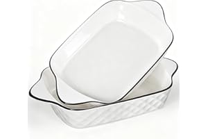 Lasagna Baking Dish Set, Ceramic Rectangular Dishes with Heat-Resistant Handles Hioph, Oven Safe, 2 Pack Diamond Pattern