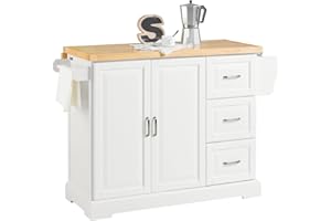 SoBuy FKW41-WN, Extendable Kitchen Island Kitchen Cabinet Sideboard Kitchen Storage Trolley with Rubber Wood Worktop