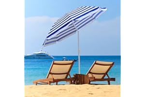 GREEN BAY Greenbay 1.8M Blue-White Stripes Beach Parasol Garden Patio Camping Sun Shade UV Protection Umbrella with Tilt Mechanism