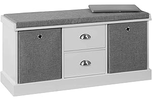 SoBuy Panca scarpiera Cassapanca da Interno Mobile Bagno con 2 cassetti e 2 cesti Bianco L96*P33*A50cm FSR66-HG