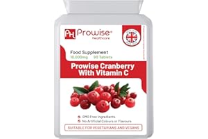 PH PROWISE HEALTHCARE Arándano rojo doble fuerza 10,000 mg 90 Pastilla con vitamina C agregada - Suplemento diario de alta fuerza - Fabricado en el Reino Unido | Estándares GMP de Prowise Healthcare